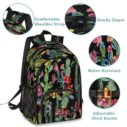 Embroidery Cactus Flower Large Backpack 18 Inch Laptop Tablet Backpacks - color: A9 Embroidery Cactus Flower