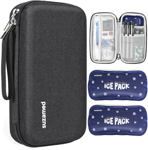 suzamed Insulin Cooler Travel Case,EVA Insulation Travel Medicine Kit with 2 Ice Packs for Diabetes Care,Insulin Pen and Other Diabetic Supplies (Black) - color: Black