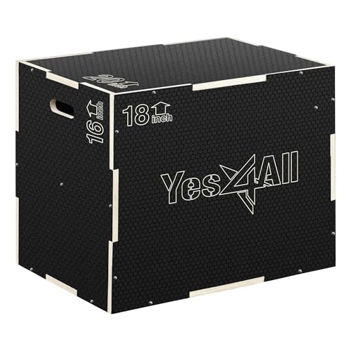 Yes4All 3 in 1 Non-Slip Wooden Plyo Box, Step Up Box for Workout, Plyometric Jump Box for Skipping, Jumping, Lunges, Squats, Dips - style: 20" x 18" x 16"