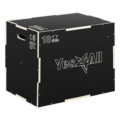 Yes4All 3 in 1 Non-Slip Wooden Plyo Box, Step Up Box for Workout, Plyometric Jump Box for Skipping, Jumping, Lunges, Squats, Dips - style: 20" x 18" x 16"