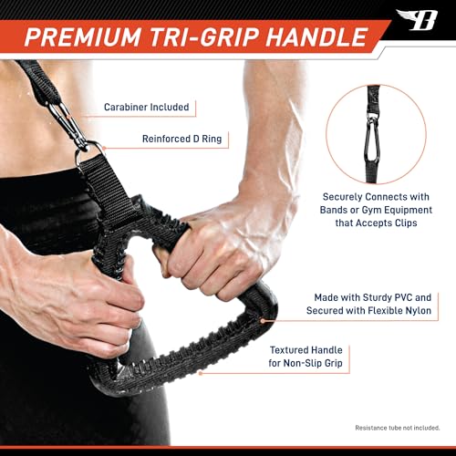 Bionic Body Tri-Grip Single Handle with Carabiner Clip Workout Resistance Tube Accessory BBTG-005, 2.50 x 7.00 x 8.00 inches