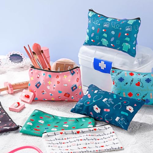 Reginary 20 Pcs Makeup Bags Gifts for Women Canvas Cosmetic Bags with Zipper Bulk Gift for Women Travel Purse Organizer Pouch Accessory, Toiletry Large Capacity, 7 x 4.3 Inch(Nurse) - style: Nurse