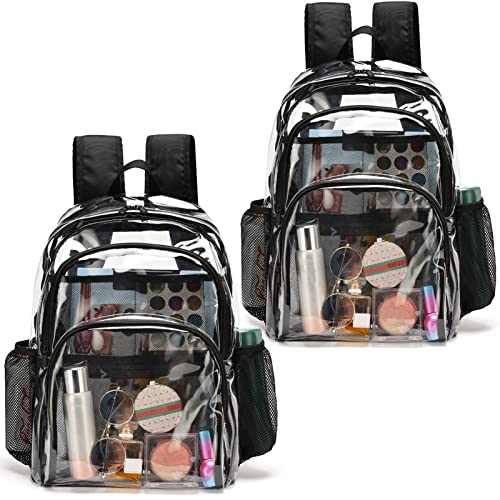 Clear Backpack, Clear Bag Stadium Large See Through Bookbag Heavy Duty PVC Transparent Backpacks for School - color: Black-2pack