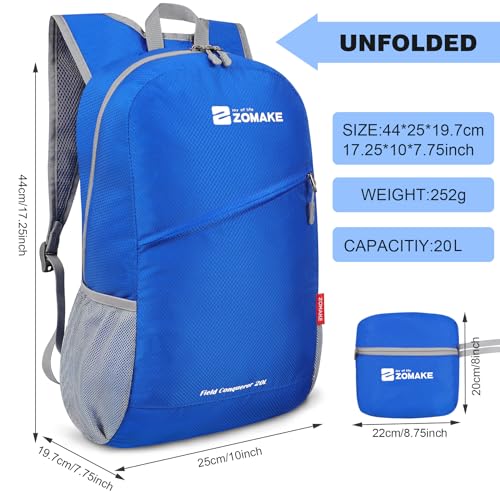 ZOMAKE Lightweight Packable Backpack 20L,Foldable Backpacks Small Daypack for Hiking Water Resistant Day Bag for Travel(Dark Blue) - color: Dark Blue