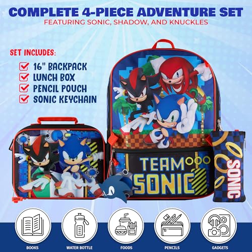 AI ACCESSORY INNOVATIONS Sonic the Hedgehog 5 PC Backpack Set for Girls & Boys, 16” Book Bag Featuring Sonic, Shadow, & Knuckles - color: Sonic, Shadow, & Knuckles