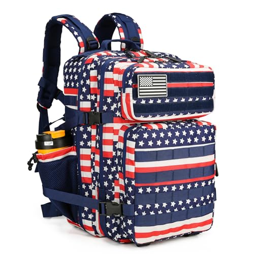 Lovelinks21 45L Tactical Assault Backpack 3 day assault pack with Molle Waterproof backpack Rucksack for Tactical Backpacks (Striped Flag) - color: Striped Flag