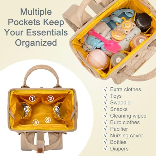Montana West Wrangler Diaper Bag Backpack Baby Essentials Bag Quilted Travel Backpacks with Insulated Pockets, Portable Changing Pad, Stroller Straps, Pacifier Case - color: Khaki