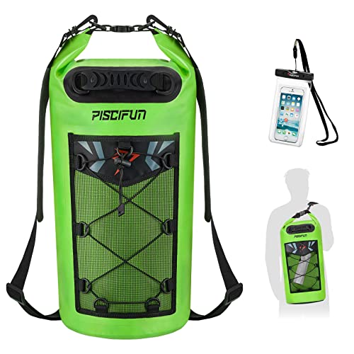 Piscifun Dry Bag, Waterproof Floating Backpack 10L/20L/30L/40L with Waterproof Phone Case for Boating, Kayaking, Fishing - color: Light Green, style: 40l