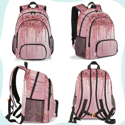 (No Glitter Laptop Backpack for Women Men, 18.3 Inch Travel Work Backpacks, Pink Waterproof Computer Casual Daypack Nurse Teacher Bags - color: Multicolor 8