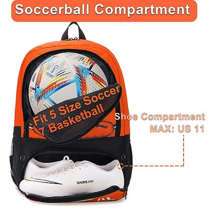 Hsmihair Soccer Bag-Soccer Backpack&Backpack for & Football Volleyball & Basketball,with Ball Compartment and Separate Cleat - color: Orange