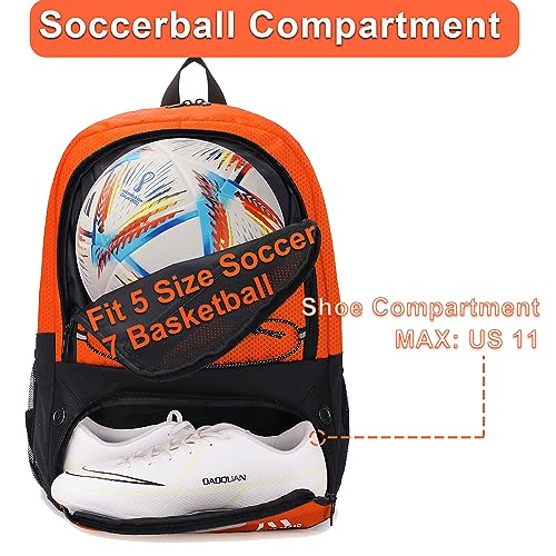 Hsmihair Soccer Bag-Soccer Backpack&Backpack for & Football Volleyball & Basketball,with Ball Compartment and Separate Cleat - color: Orange