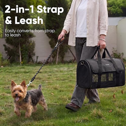 FUKUMARU Cat Carrier, Light & Airy Pet Carrier, 18x11x11 Airline Approved Dog Carrier for Small Dogs, 2-in-1 Shoulder Strap Leash, Collapsible Soft Cat Travel Carrier with Anti-Scratch Mesh, Black - color: Black