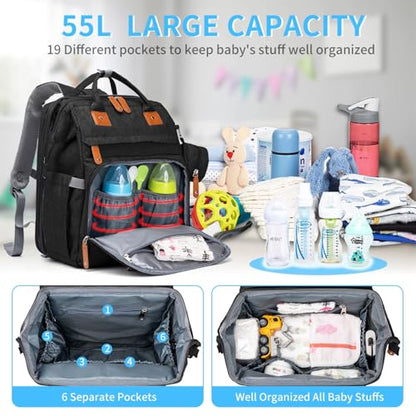 KABAQOO Diaper Bag Backpack with Detachable Changing Station, Large Capacity Baby Diaper Bags for Boys & Girls, Baby Registry Search Stuff & Shower Gifts, Newborn Essentials Must Haves, Black-2s - color: Black-2s