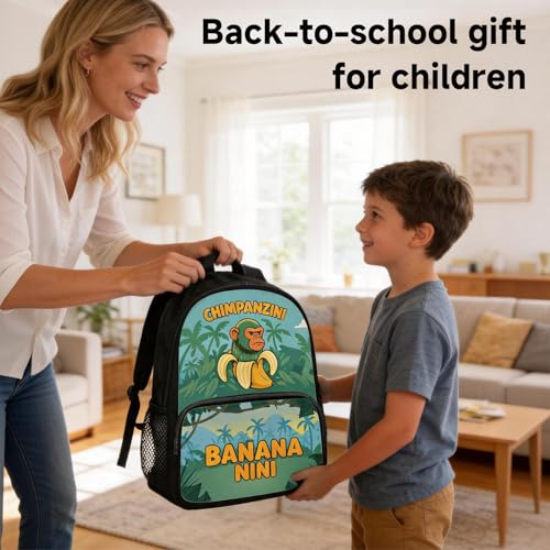 Zhazieon Adjustable Rucksack Lunch Bag Pencil Case Tung Tung Tung Sahur Backpacks 3pcs Set(Black-B3) - color: Black-b3
