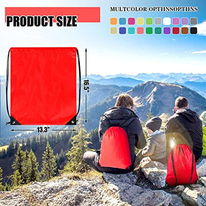 Grneric Drawstring Backpack Bulk 100Pcs Cinch Bag, Polyester Drawstring Bags for Gym Beach Sports Short Trip Party (Red) - color: Red