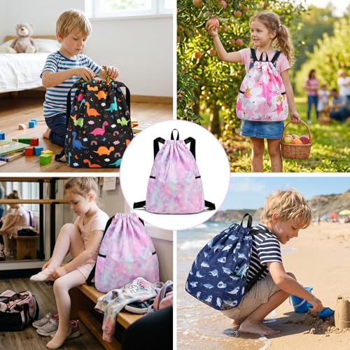 Dinosaur Drawstring Backpack Bulk for Kids Girls Boys Gym Dance String Bags Water Resistant Lightweight Colorful Skeleton Dinosaurs Black - color: Skeleton Dinosaur Black