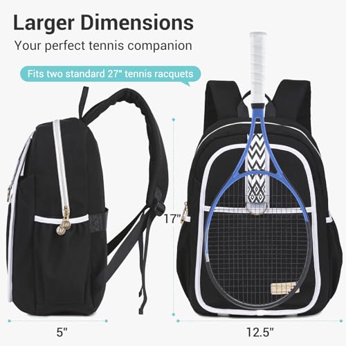 Tennis Bag for Women Girl, Stylish Quilted Tennis Pickleball Racket Backpack Wet Pocket, Women Weekend Bag for Travel - color: Black