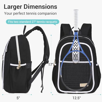 Tennis Bag for Women Girl, Stylish Quilted Tennis Pickleball Racket Backpack Wet Pocket, Women Weekend Bag for Travel - color: Black