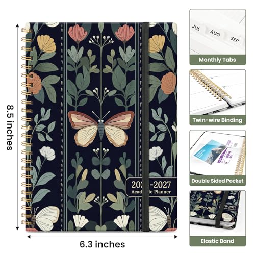 Planner 2026-2027, Academic Monthly and Weekly Calendar Planner for Women, July 2026 - June 2027, Hardcover Pretty Agenda Planner Book with Tabs, Spiral Daily Organizer for School Office Home Supplies, 6.3" x 8.5" - Butterfly Tapestry - color: C-Butterfly