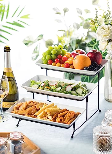 LYEOBOH Tiered Serving Stand and Platters Set, Large Tiered Tray Stand, 3 Tier Serving Tray with Collapsible Sturdier Rack, 12 Inches Tier Serving Platter for Party, Display, Dessert, and Cupcake - color: Black, style: 12inch Rectangle platter