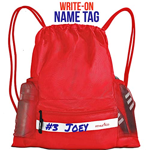 Athletico Drawstring Soccer Bag - Soccer Backpack For Boys or Girls Can Also Carry Basketball or Volleyball - color: Red