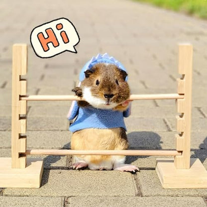 Guinea Pig Jump Bar Natural Wood Obstacle Game Activity Toys Set Adjustable Height Training Hurdles Exercise Small Animal Toys for Bunny Dwarf Rabbit Chinchilla (Wood)