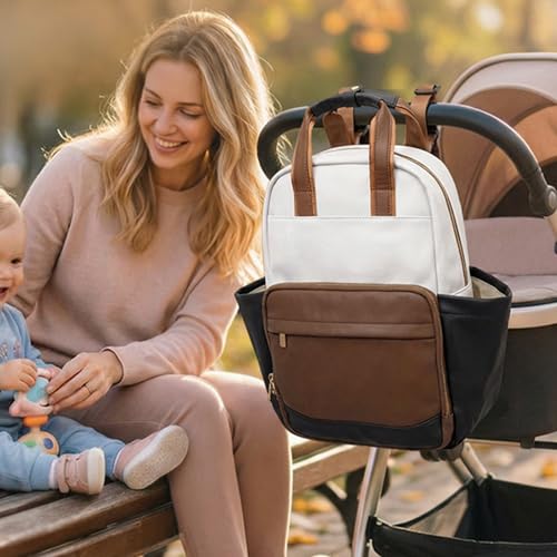 miss fong Small Diaper Bag - Baby Diaper Bag Backpack Checkered Diaper Bag with Changing Pad Baby Backpack for Travel Daycare Mommy Diaper Backpack Pañaleras Para Bebe for Mom & Dad - color: Brown&white