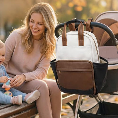 miss fong Small Diaper Bag - Baby Diaper Bag Backpack Checkered Diaper Bag with Changing Pad Baby Backpack for Travel Daycare Mommy Diaper Backpack Pañaleras Para Bebe for Mom & Dad - color: Brown&white