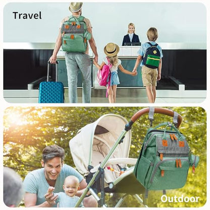 KABAQOO Diaper Bag Backpack with Detachable Changing Station, Large Capacity Baby Diaper Bags for Boys & Girls, Baby Registry Search Stuff & Shower Gifts, Newborn Essentials Must Haves, Green Grey - color: Green Grey