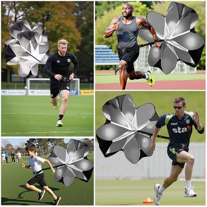 Running Parachute for Speed Training, 56 inch Resistance Parachute for Athletes, Sprinting & Football Training Equipment with Adjustable Waist Belt, Drag Chute to Improve Velocity & Explosive Power - color: Black-Buckle