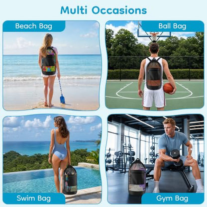 BROTOU Drawstring Backpack Gym String Bag with Pocket for Men Women Heavy Duty Mesh Bag Sport Equipment Bag for Swimming Yoga Beach Laundry - color: Black backpack-1pc