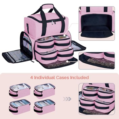 Large Cosmetic Bag with 4 Removable Case and 2 Removable Dividers Double Layer Travel Storage Organizer, Makeup Brushes Storage Section Pink - color: Pink 22