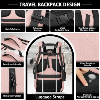 Expandable Flight-Approved Travel Backpack 35-45L with LifetimeWarranty - color: Pink, size: 17.3inch - 19.2"x13.4"x7.9"(+2.7")