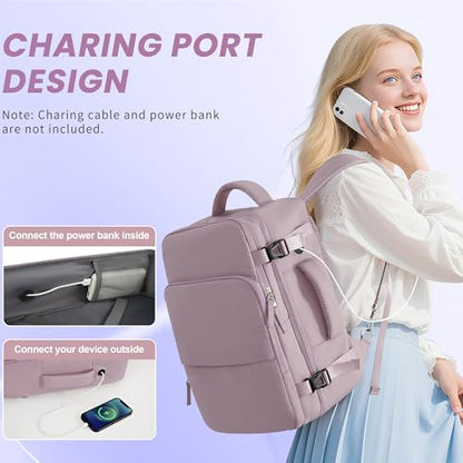 Sinaliy Travel Backpack, Carry on Flight Approved Backpack with Multi-Pockets, TSA Waterproof 17.3inch Laptop Backpack, Personal Item Travel Bag for Men Women, Light Purple - color: Purple, size: X-Large