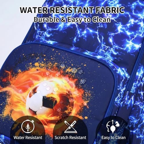 3PCS Kids Backpack Set, School Backpack with Lunch Bag & Pencil Case, Lightweight Waterproof Bookbag for Kids (Flame Soccer Blue) - color: Flame Soccer Blue