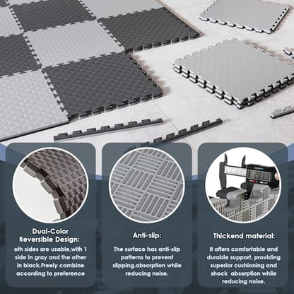 Reversible Dual‑Color EVA Foam Gym Mats, 16 Tiles (20"x20"), Two‑Tone Double‑Layer Interlocking Puzzle Floor Tiles for Home Gym, Workout Room & Garage