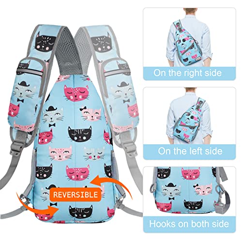ZOMAKE Sling Bag,Small Crossbody Sling Backpack,Water Resistant Shoulder Daypack for Travel,Anti Thief Chest Bag for Hiking(Cat'S Head Light Blue) - color: Cat's Head Light Blue