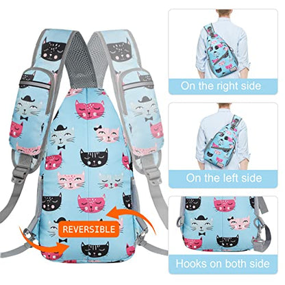 ZOMAKE Sling Bag,Small Crossbody Sling Backpack,Water Resistant Shoulder Daypack for Travel,Anti Thief Chest Bag for Hiking(Cat'S Head Light Blue) - color: Cat's Head Light Blue