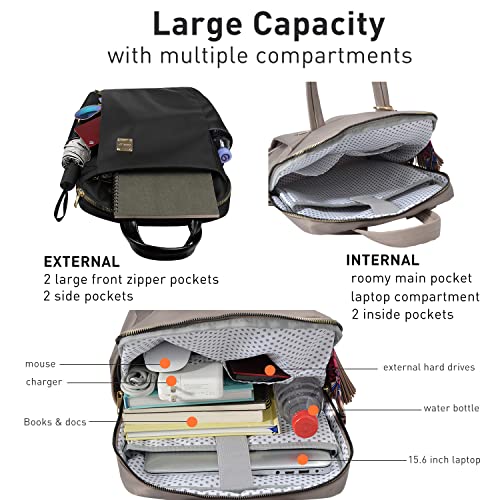 Kamlui Laptop Backpack for Women 15.6-inch Slim - Laptop Bag Computer Case Purse Travel Lightweight Medium Size Satchel Daypack 16-inch Water-resistant Business Comutter Fashion Stylish Nylon Khaki - color: Khaki239