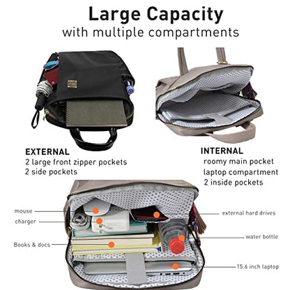 Kamlui Laptop Backpack for Women 15.6-inch Slim - Laptop Bag Computer Case Purse Travel Lightweight Medium Size Satchel Daypack 16-inch Water-resistant Business Comutter Fashion Stylish Nylon Khaki - color: Khaki239