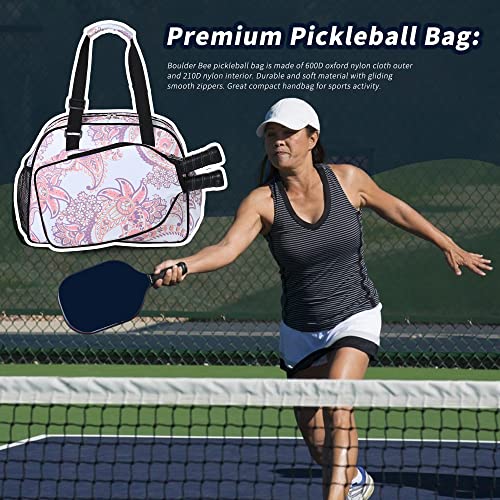 Boulder Bee Pickleball Tote Bag for Women with Paddle Holder - color: Pink cashew flower