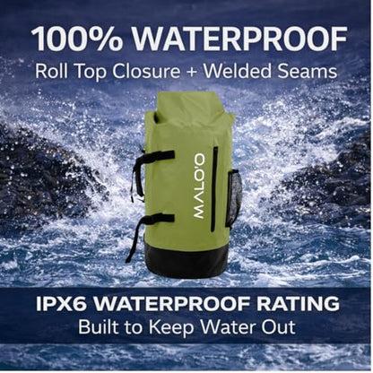 Malo’o 45L Waterproof Dry Bag Backpack – Heavy Duty Roll Top Fishing & Beach Backpack, IPX6 Water Resistant Gear Bag for Kayaking, Camping, Surf, Travel & Outdoor Adventure - color: Dark Blue