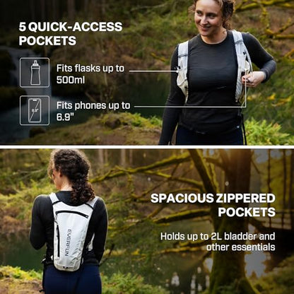 EVERFUN Hydration Backpack Running Vest Small Hiking Water Backpack with 1.5L Water Bladder for Women Men, Lightweight Reflective Phone Holder Hydro Pack for Trail Running, Biking, Race, Marathons - style: Gray