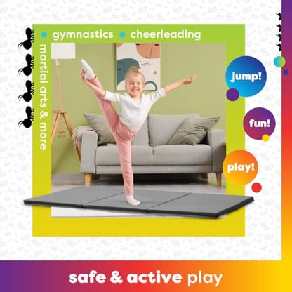 Antsy Pants Tumbling Mat for Kids – Gymnastics Mat, Easy to Clean, Sturdy, Foldable Tumbling Mats, Padded, Lightweight, Portable, Gymnastics Equipment for Active Play - color: 3-Fold Gray