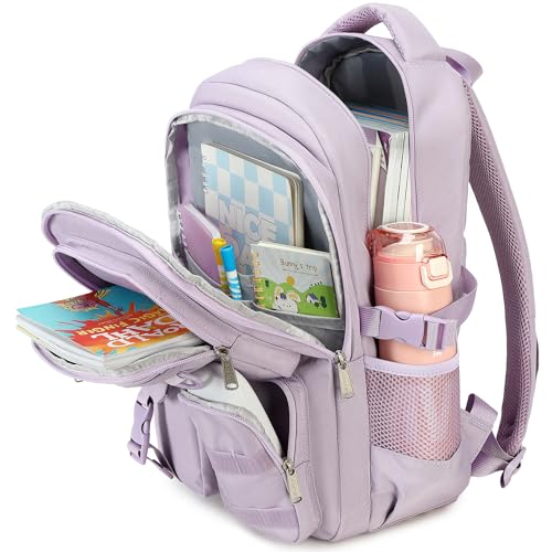 abshoo Large Heavy Duty Backpack For School College Bookbag Casual Multi Pocket Travel Backpacks - color: Light Purple