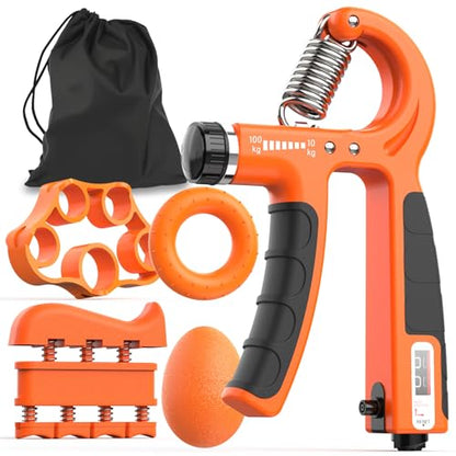 JKSHMYT Grip Strength Trainer Kits (5 Pack), Adjustable Resistance Forearm Strengthener, Hand Gripper Strengthener for Muscle Building - color: Orange