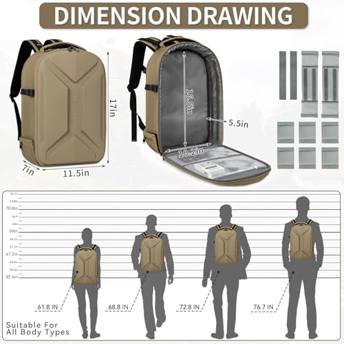 Camera Backpack, Hardshell DSLR Photography Camera Bag with Rain Cover, Waterproof Hard Shell Camera Case with Tripod Holder & 15.6" Laptop Compartment Compatible with Canon/Nikon/Sony/DJI Mavic Drone - color: Khaki