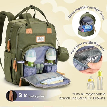 RUVALINO Diaper Bag Backpack - Multifunction Travel Back Pack Maternity Baby Changing Bags, Diaper Changing Totes, Large Capacity, Waterproof and Stylish, Baby Travel Essential, Army Green - color: Military Green