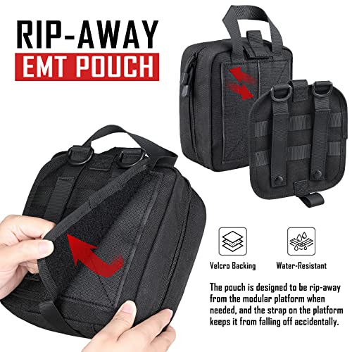 LIVANS 1000D First Aid Bag Empty Medical Ifak Pouch Molle EMT Pouches Rip-Away Tactical Military Trauma Emergency Medic Bag - color: Black(7.1"l X 3.5"w X 8"h)