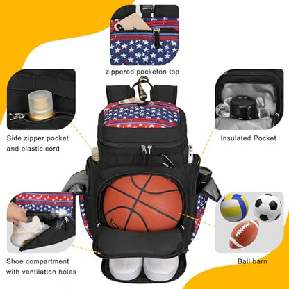 Goloni Basketball Backpack,Large Sports Bag with Ball Compartment & Shoe Compartment, Best for Basketball, Soccer - color: Blue Star